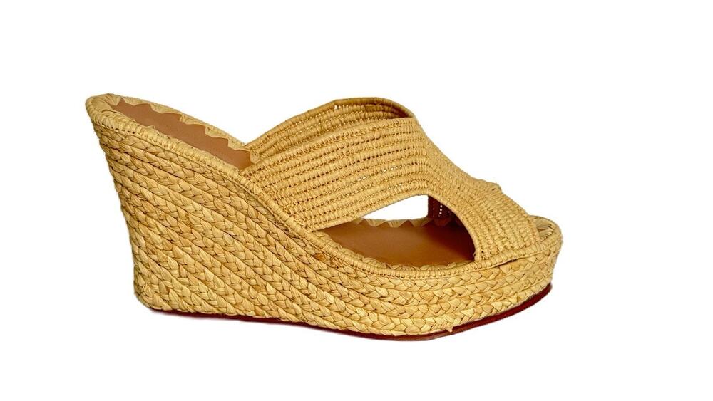 Carrie Forbes Women Sandals Size 40 Lina Wedge Mules Natural NWB